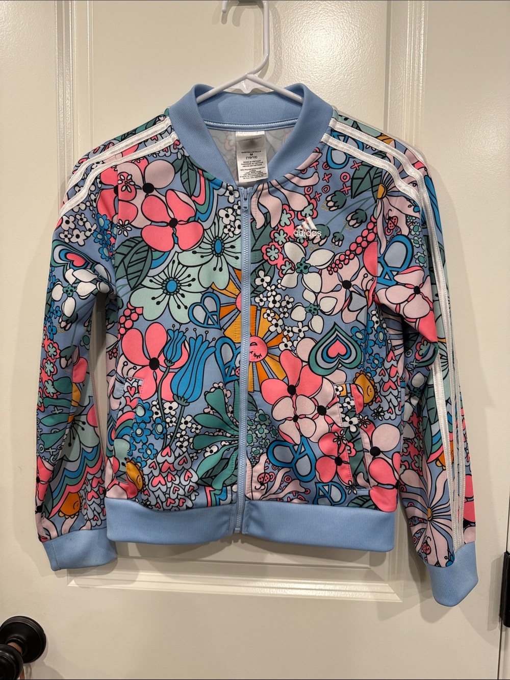 adidas Kids Floral Track Jacket in Light Blue Multi